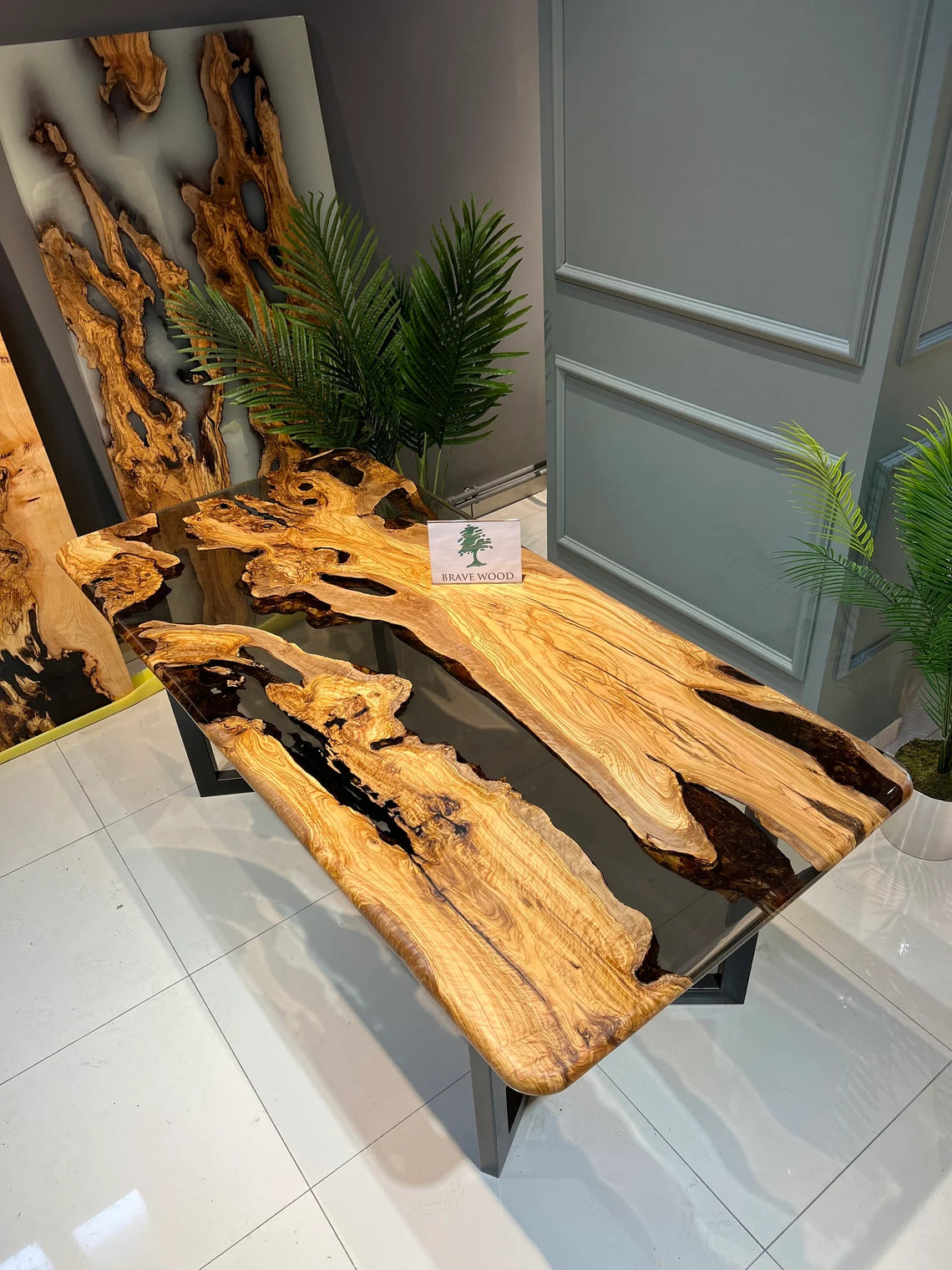 Kitchen epoxy table, Living room table, Olive tree epoxy table, Smoke epoxy table, Custom live edge epoxy resin table