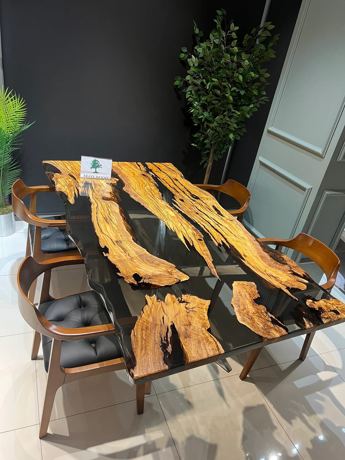 Custom live edge dining table, Living room table, Smoke epoxy table, Olive wood table, Dining room table, Epoxy dining table