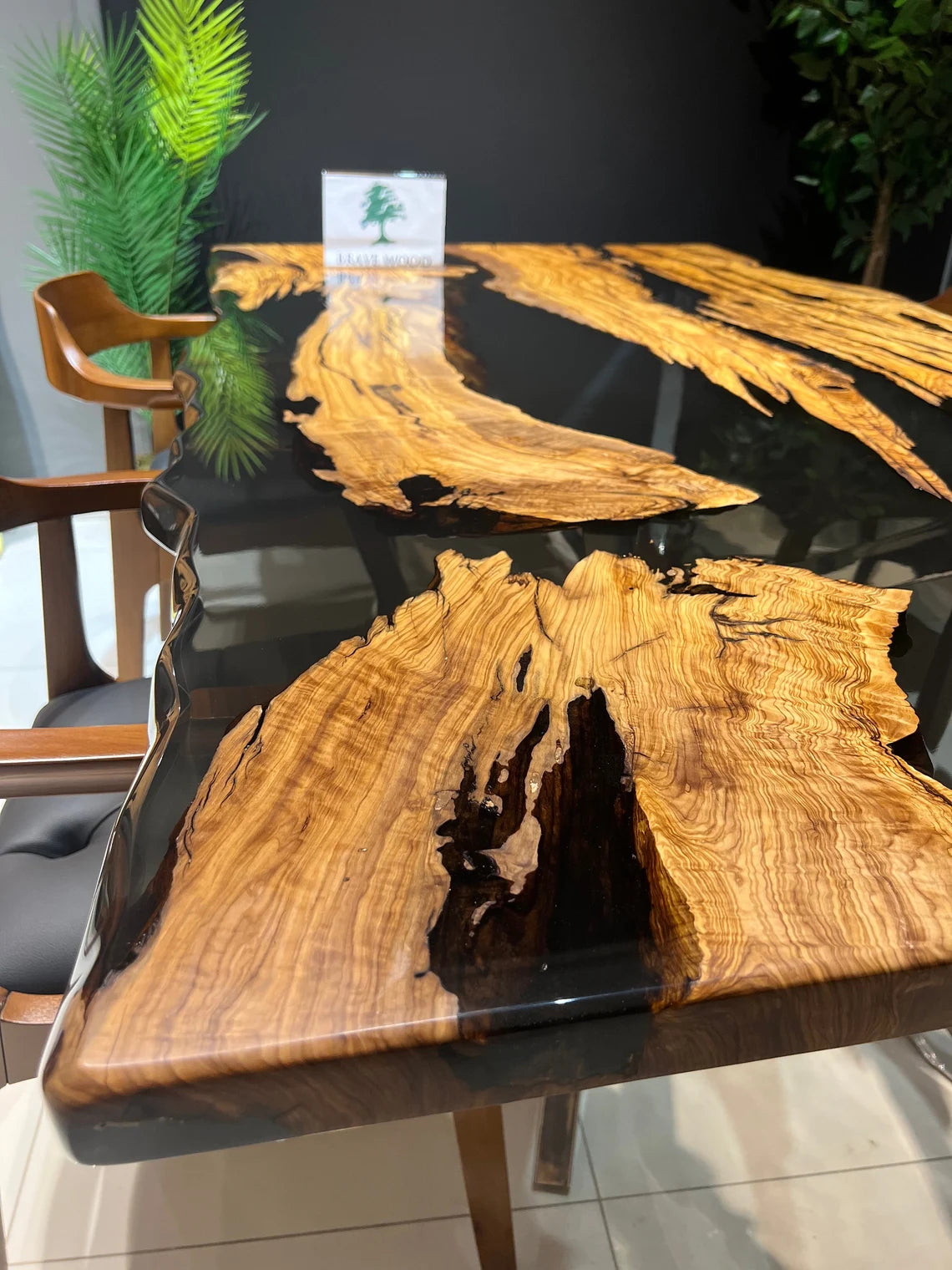 Custom live edge dining table, Living room table, Smoke epoxy table, Olive wood table, Dining room table, Epoxy dining table