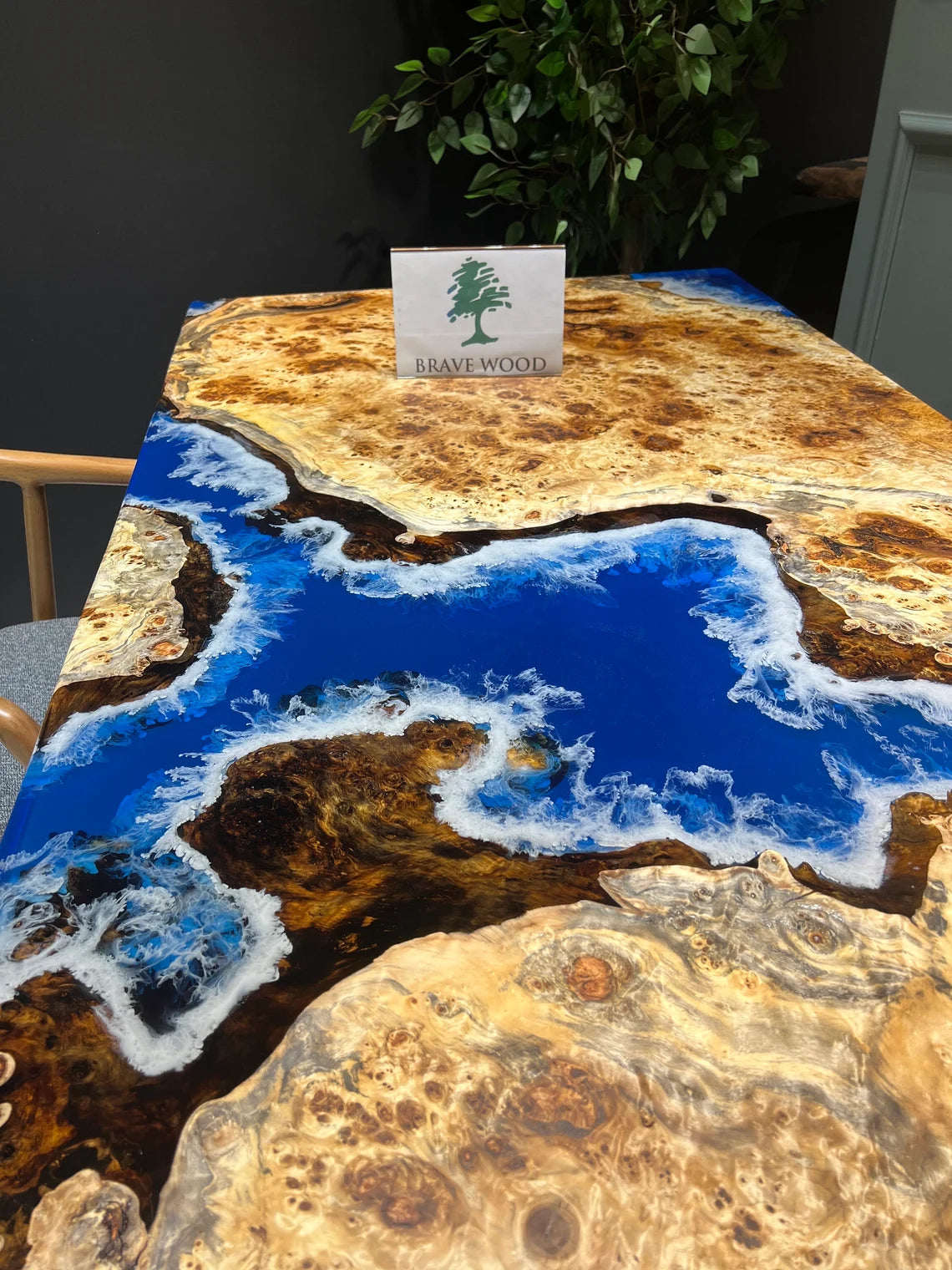 Blue epoxy with wave effect, Mazel tree, ın stock, Conference table, Epoxy table, Living room table, Dining room table