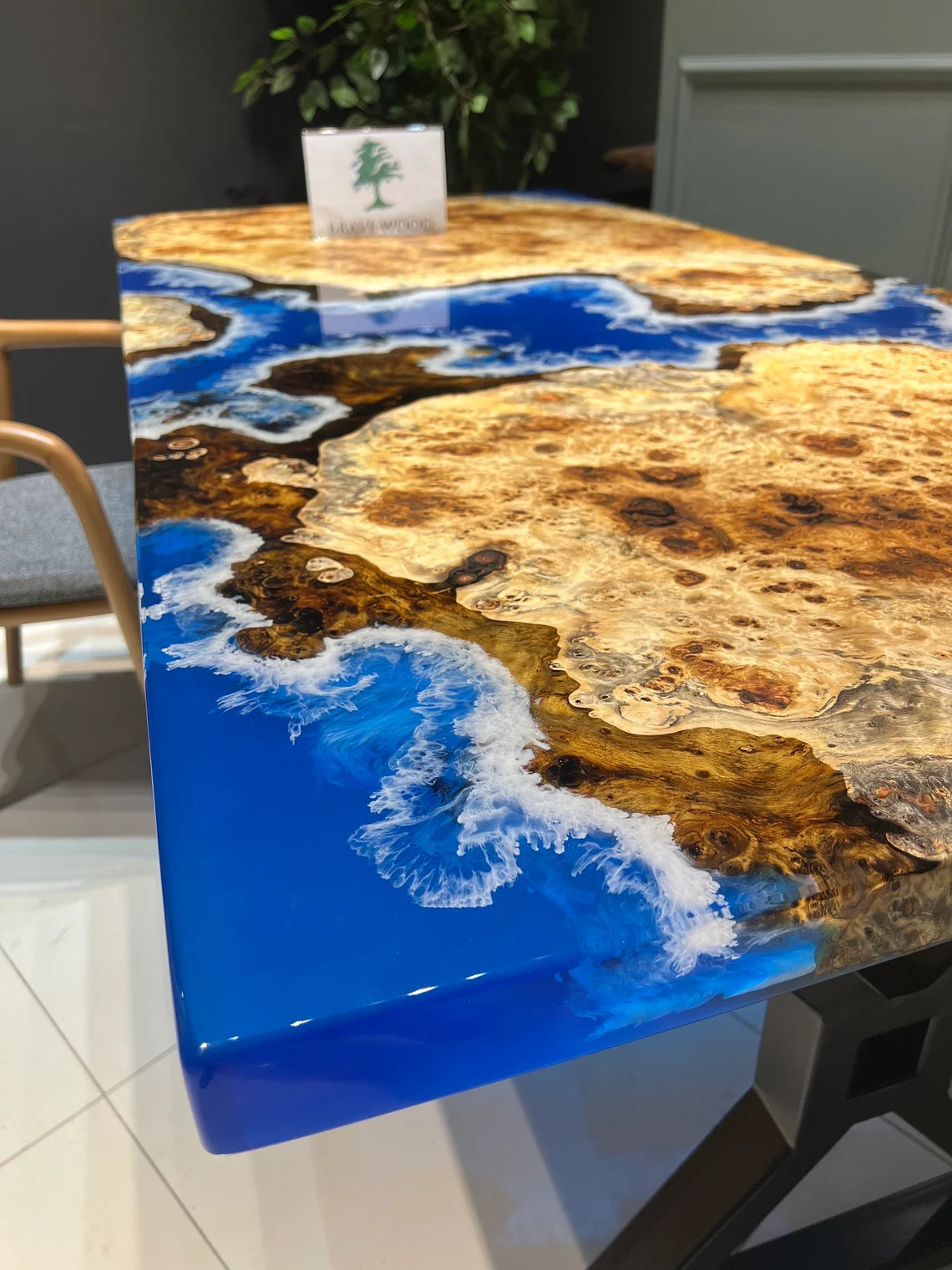 Blue epoxy with wave effect, Mazel tree, ın stock, Conference table, Epoxy table, Living room table, Dining room table