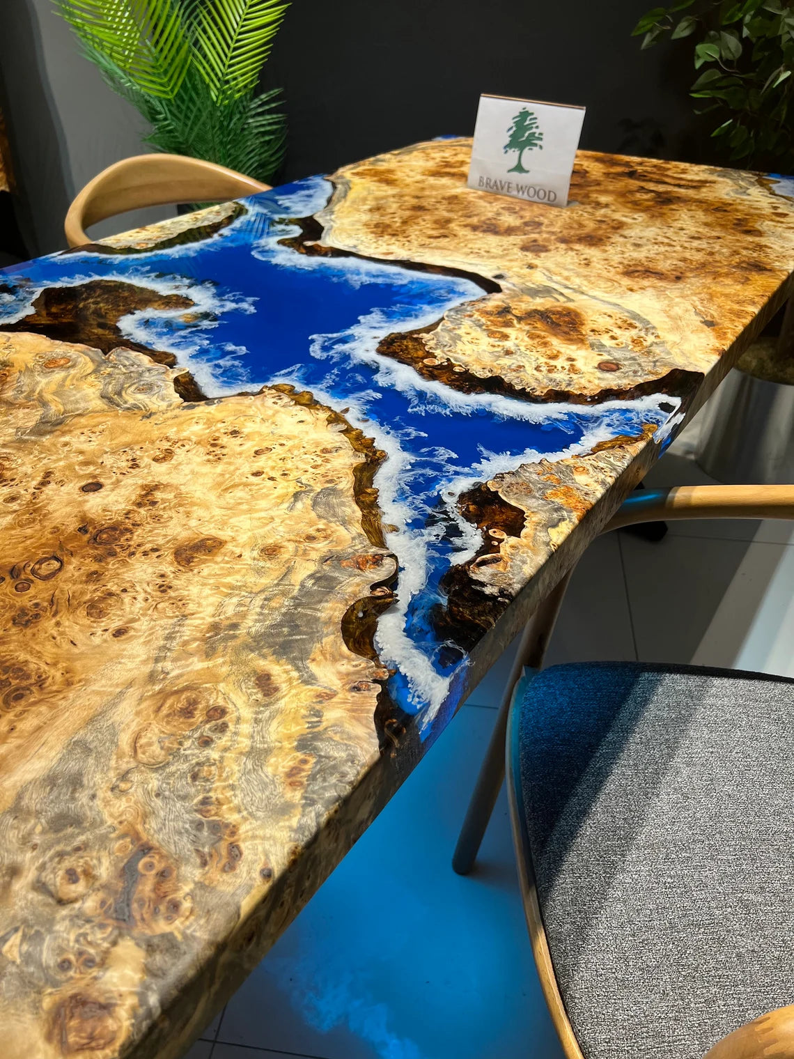 Blue epoxy with wave effect, Mazel tree, ın stock, Conference table, Epoxy table, Living room table, Dining room table