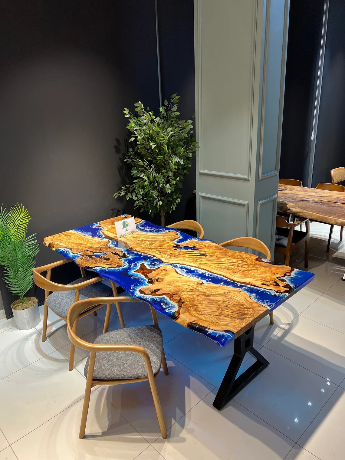 Blue epoxy with wave effect, Conference table, Epoxy olive table, Custom live edge epoxy resin dining table, Dining room table