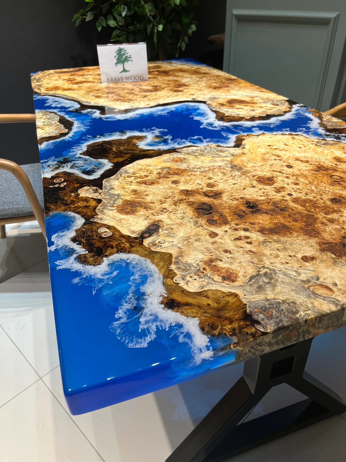 Blue epoxy with wave effect, Mazel tree, ın stock, Conference table, Epoxy table, Living room table, Dining room table