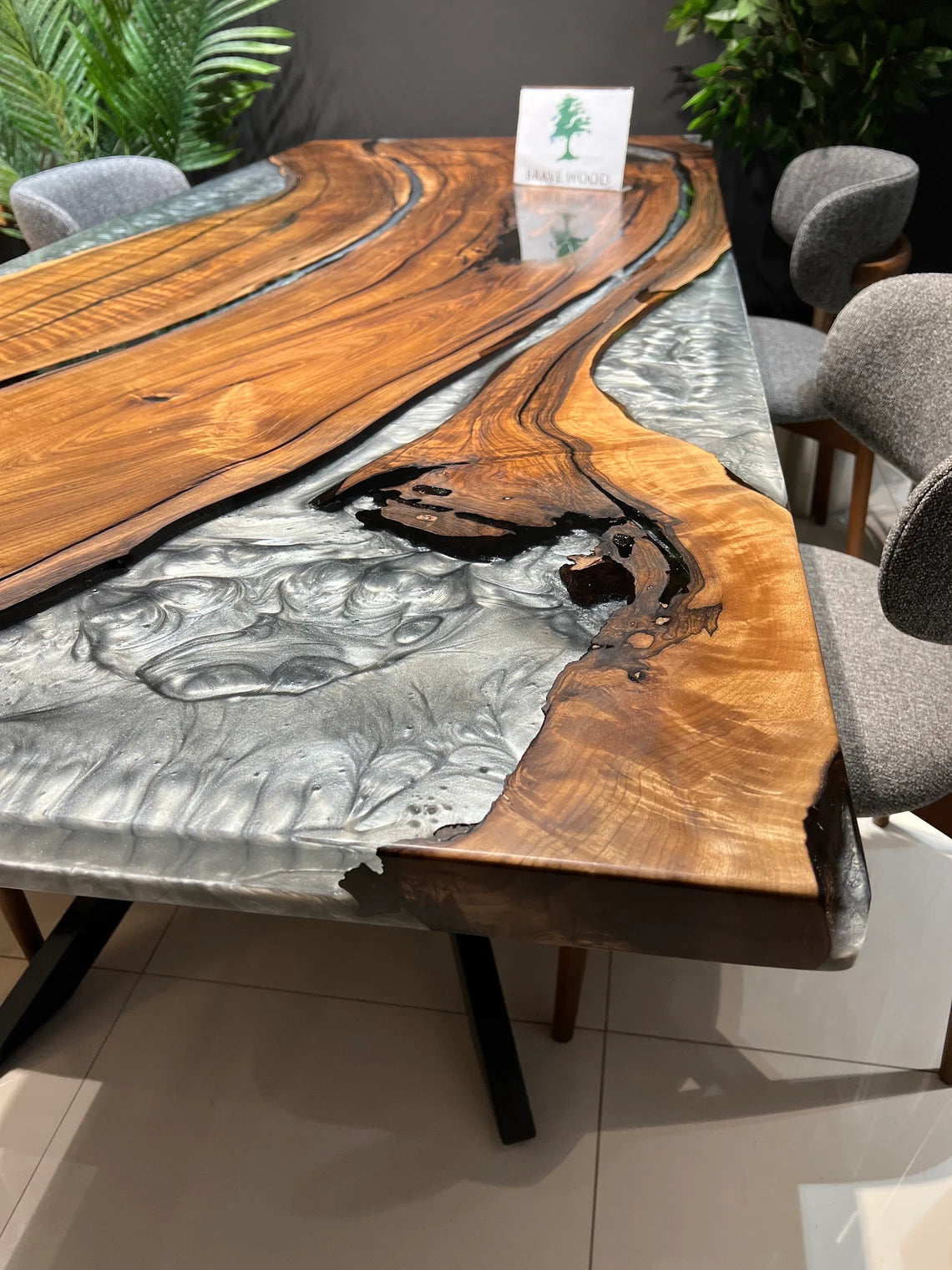 Gray epoxy walnut dining table ,Epoxy table, Dinner table, Dining room table, Walnut dining table, Meeting table, Conference table