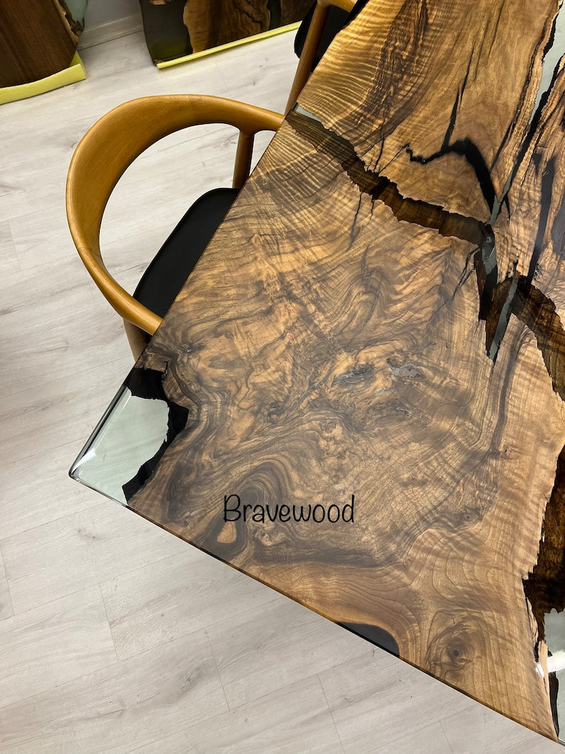 Dinner table,Dining room table, Dinner epoxy table, Epoxy dining table, Kitchen dining table,Solid wood dining table, in stock, walnut wood