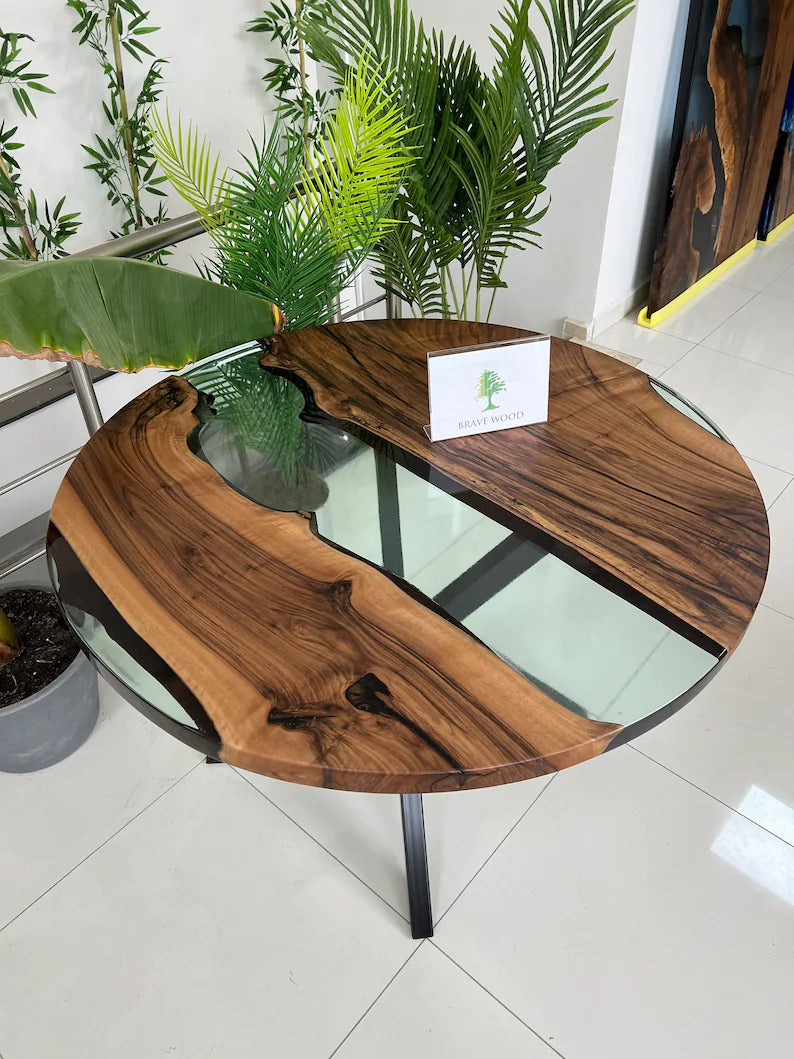 Round Table, Epoxy round table, Walnut dining room, Coffee table