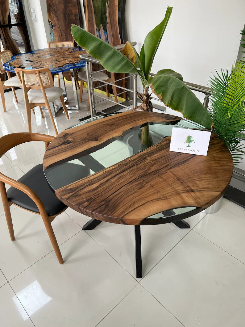 Round Table, Epoxy round table, Walnut dining room, Coffee table