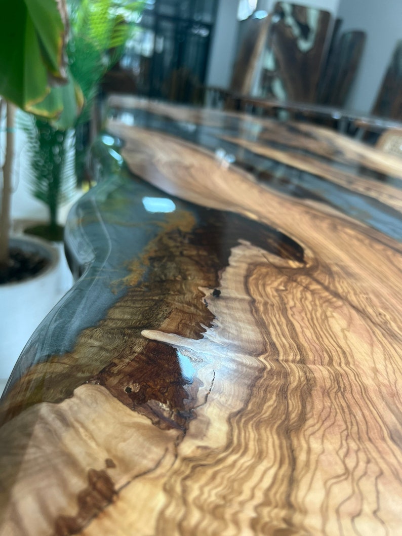 Epoxy olive table, Living room table, Custom live edge epoxy resin dining table, Color pigment epoxy, Dining room table