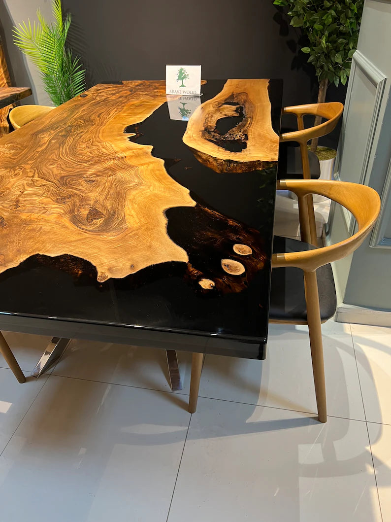 Custom epoxy dining table, Black epoxy table, Epoxy table, Dining room table, Custom epoxy river table, Meeting table, Wooden dining table