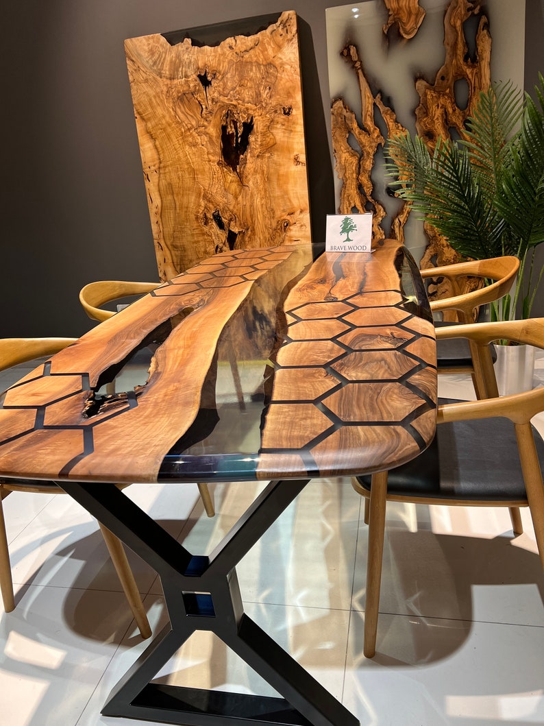 Kitchen dining table, Honeycomb Epoxy Table , Black Walnut Table, Epoxy Walnut table, Walnut dining room table