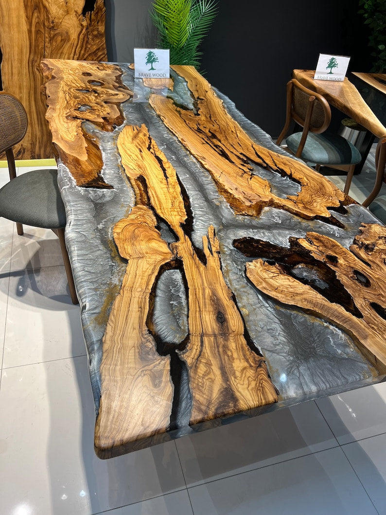 Epoxy olive table, Living room table, Kitchen table, Custom live edge epoxy resin dining table, Color pigment epoxy, Dining room table