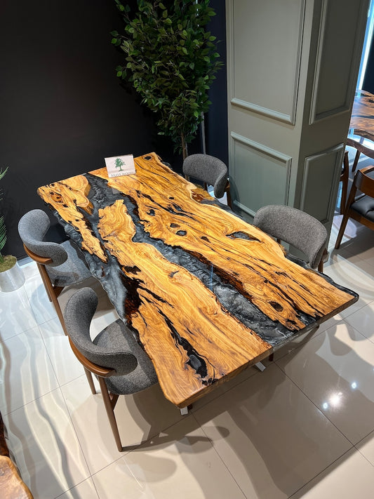 Custom live edge epoxy resin table, Dark gray metallic epoxy table, Dining room table, Epoxy table Living room table, Olive tree epoxy,Table