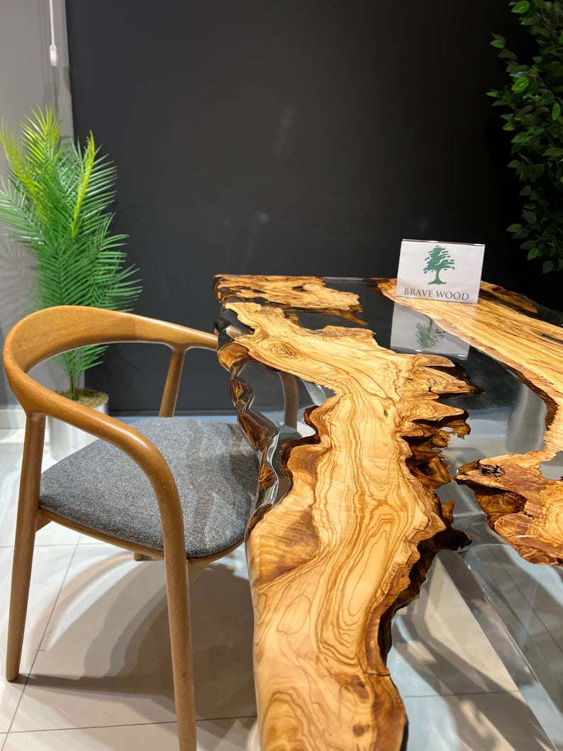 Clear epoxy, Epoxy olive table, Living room table, Custom live edge epoxy resin dining table, Clear epoxy, Dining room table