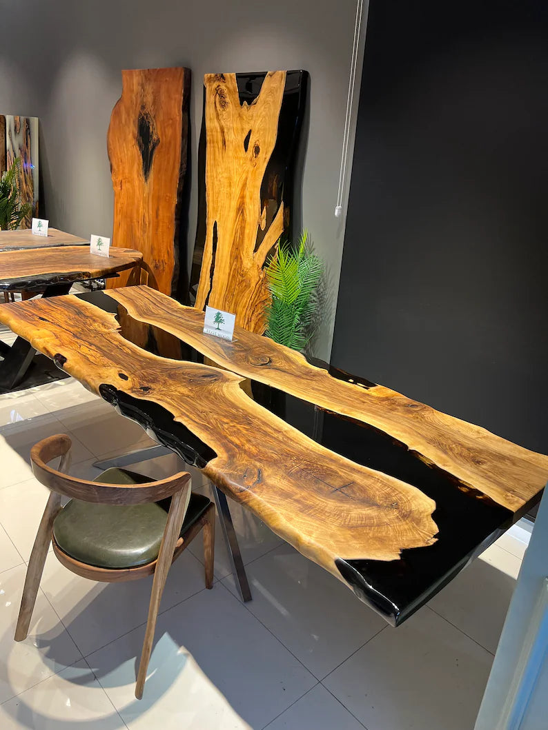 Custom epoxy dining table, Black epoxy table, Epoxy table, Dining room table, Custom epoxy river table, Meeting table, Wooden dining table